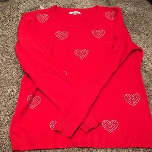 Women's Red Heart Pattern Sweater